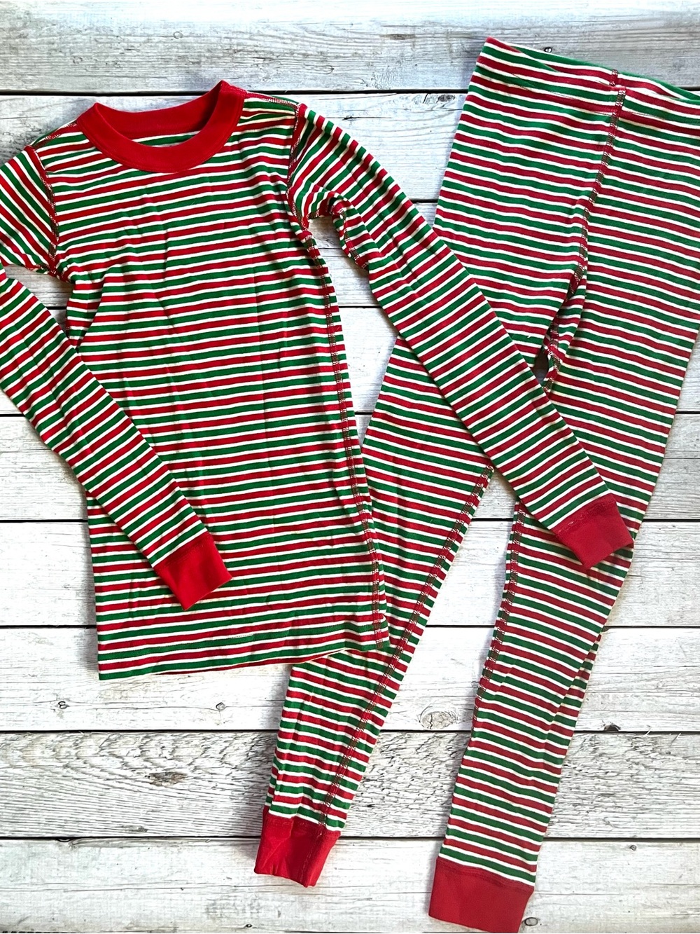 Moon & Back by Hanna Andersson Red, Green & White Striped Kids Pajama Set
